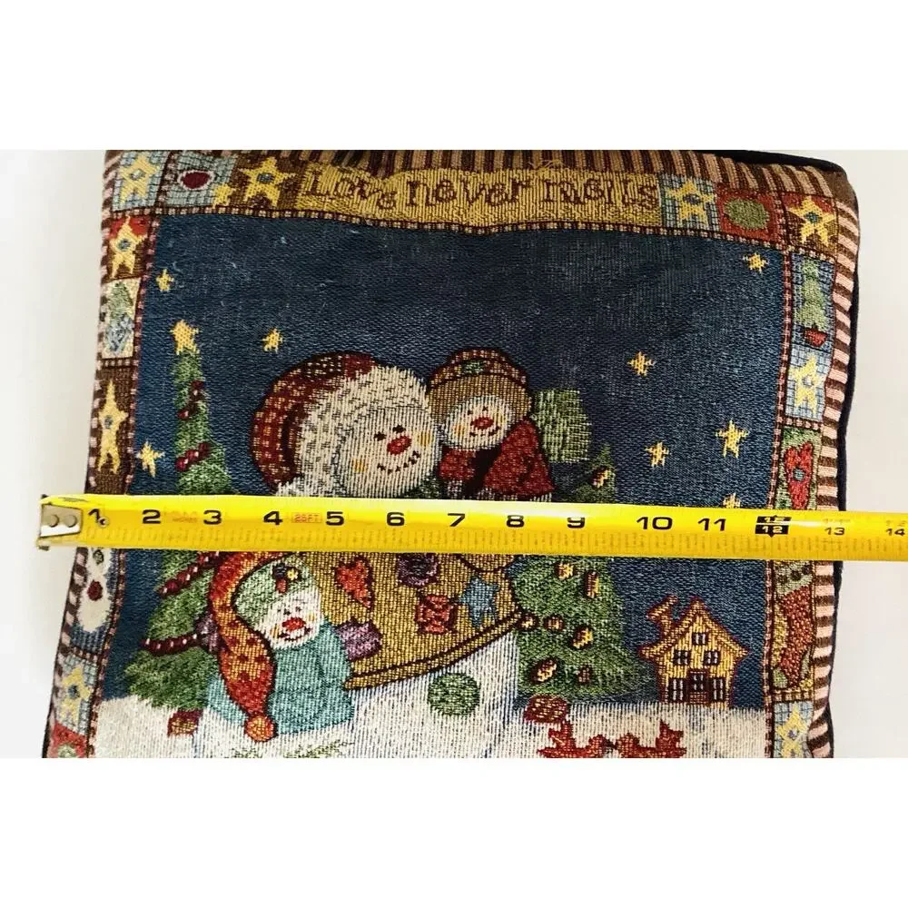 Two Vintage Tapestry Christmas Snow Family Love Never Melts Decorative Pillows